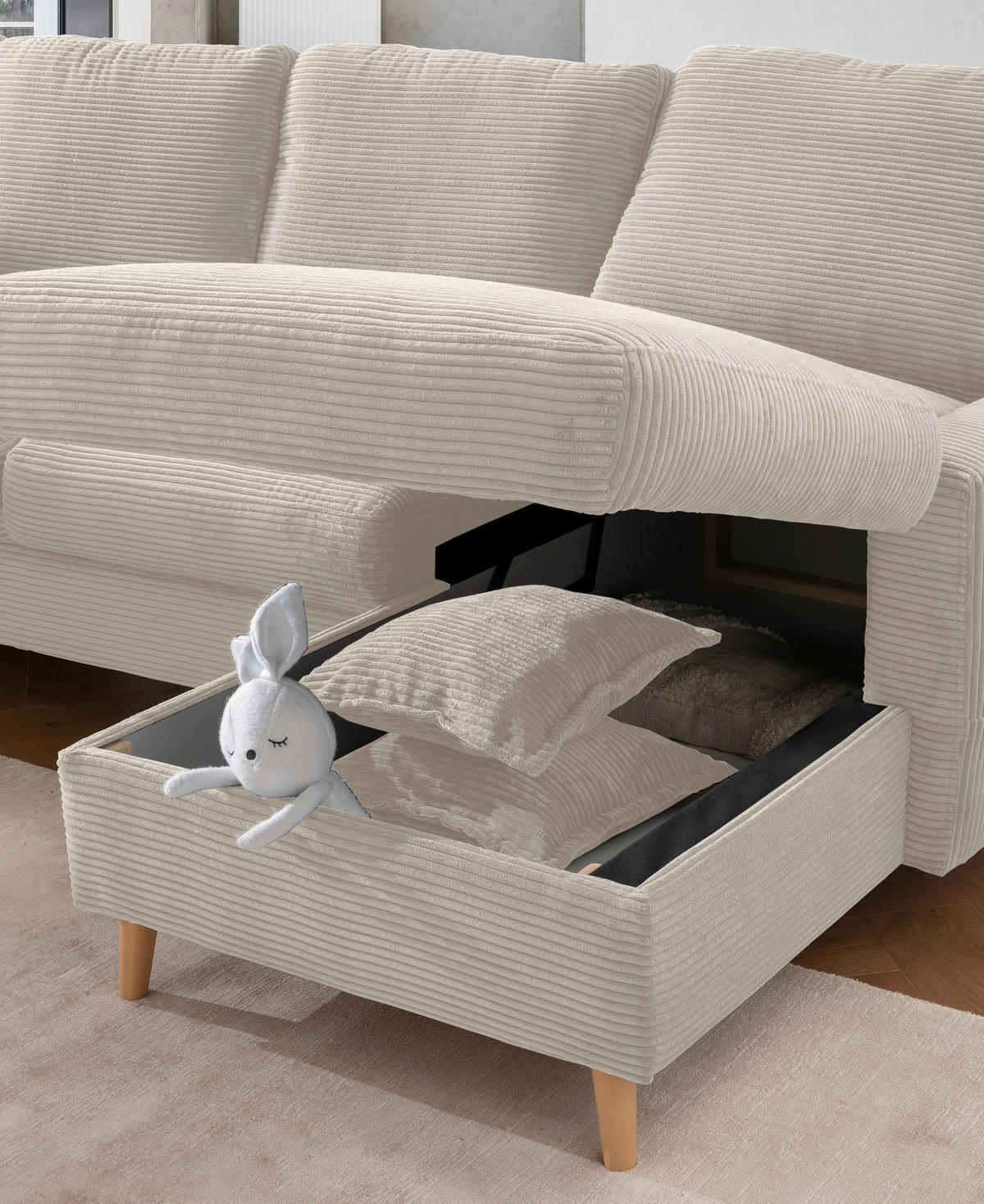 ECKSOFA in Cord Beige  - Beige/Naturfarben, Design, Holz/Textil (228/150cm) - P & B