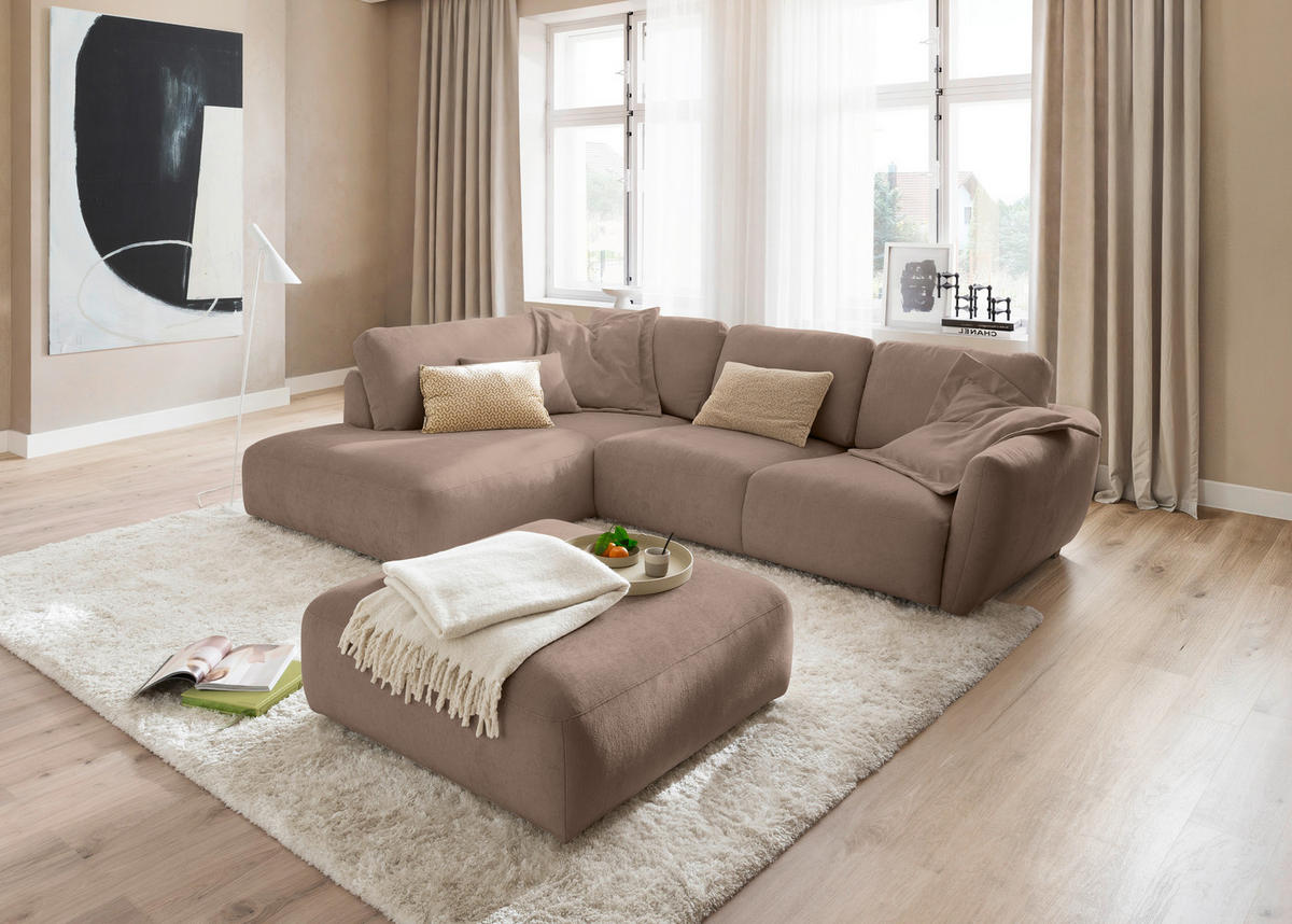 ECKSOFA Chenille Taupe  - Taupe/Schwarz, Konventionell, Kunststoff/Textil (224/307cm) - Hom`in