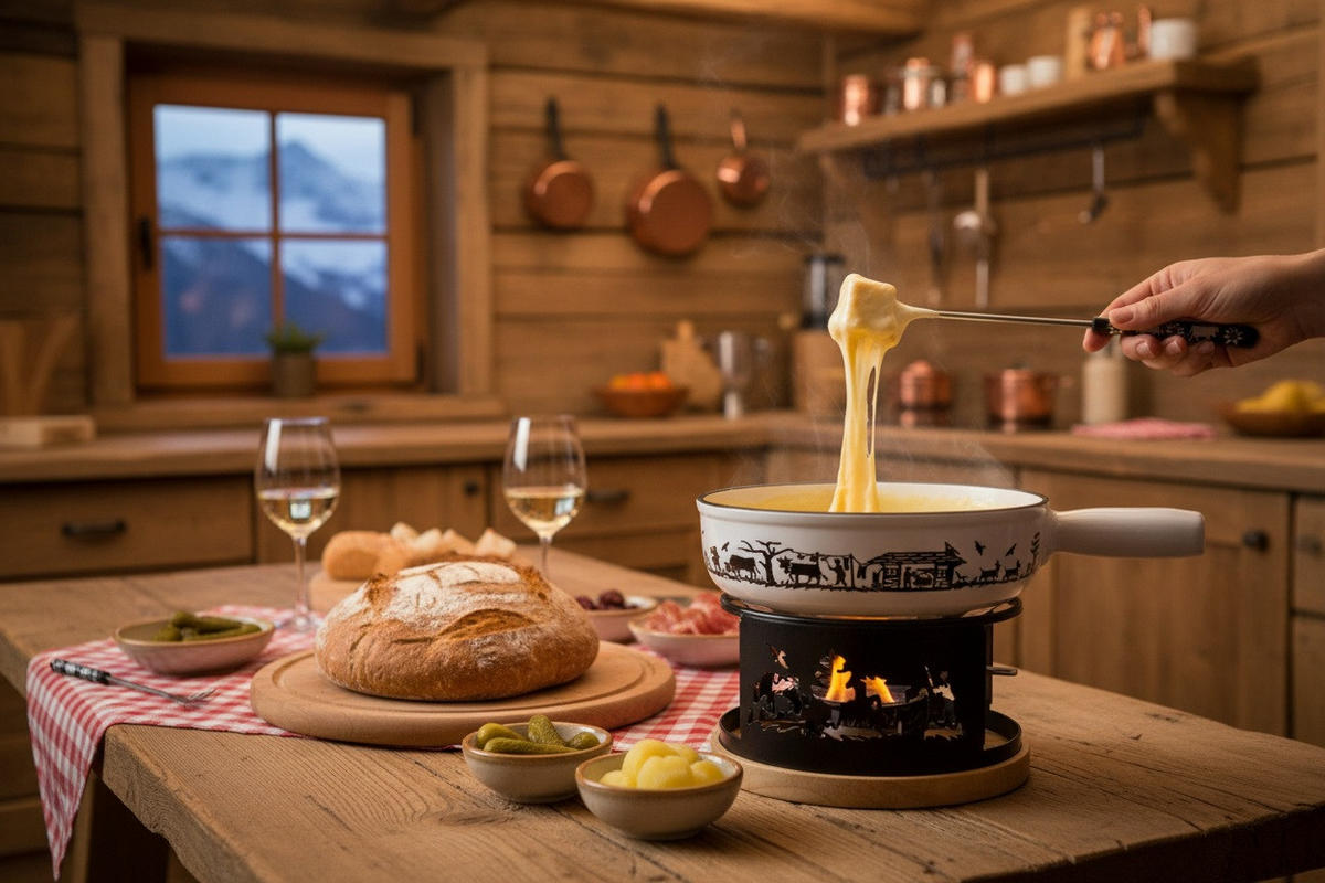 FONDUESET Heidi Cheese Line: Alpen  - Weiss/Schwarz, Basics, Holz/Metall (23cm) - Heidi Cheese Line