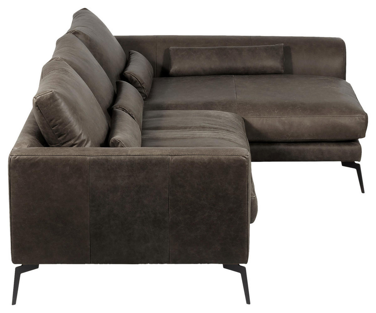 ECKSOFA in Echtleder Fango  - Fango/Schwarz, Design, Leder/Metall (313/172cm) - Livetastic