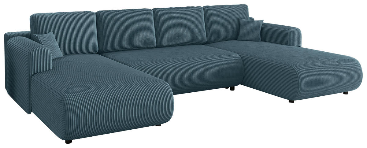 Wohnlandschaft inkl. Funktion Türkis Cord  - Türkis/Schwarz, KONVENTIONELL, Textil (200/360/200cm) - Xora