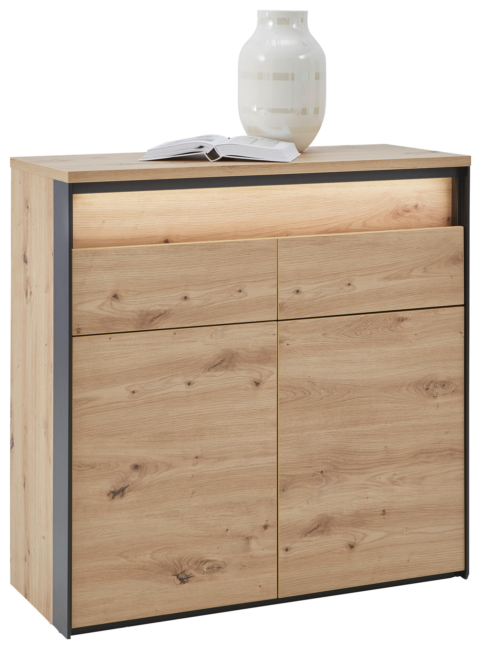 KOMODA, černá, dub artisan, 88/88/38 cm - černá/dub artisan, Konvenční, kompozitní dřevo (88/88/38cm) - Voleo