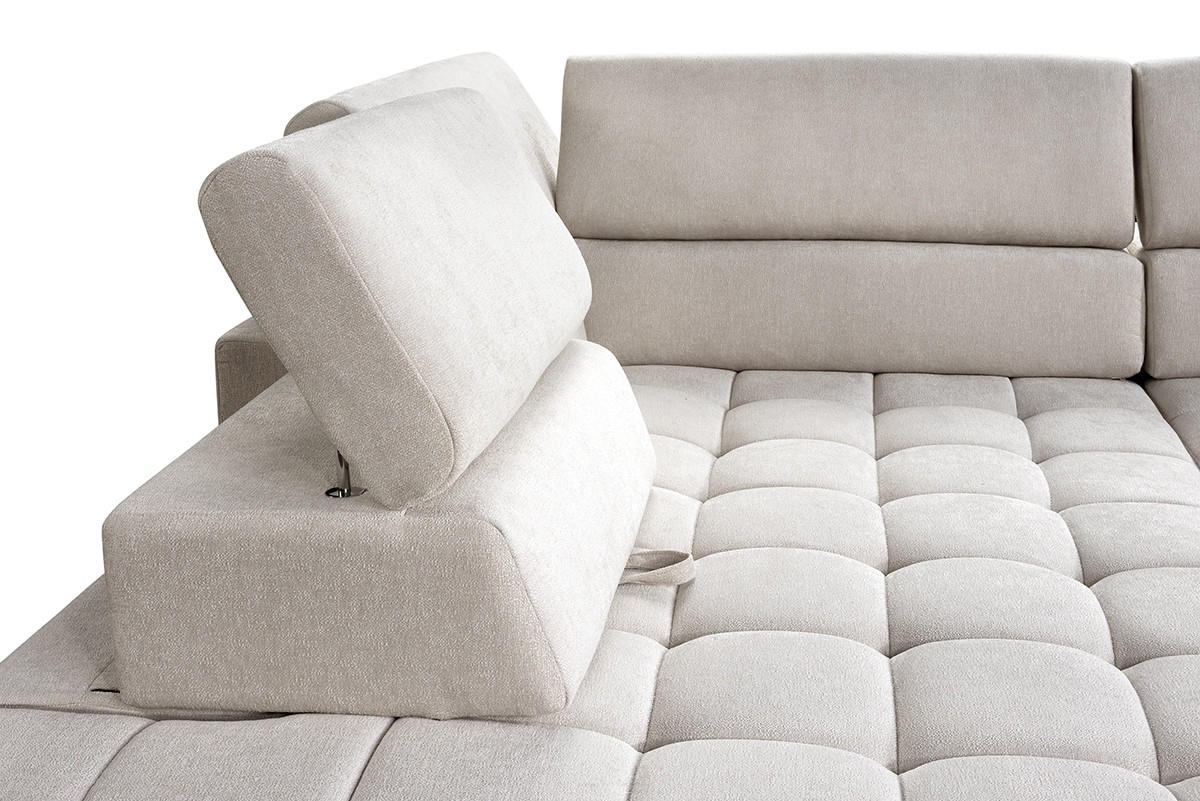 ECKSOFA in Chenille Creme  - Creme/Naturfarben, Design, Holz/Textil (201/307cm) - Livetastic