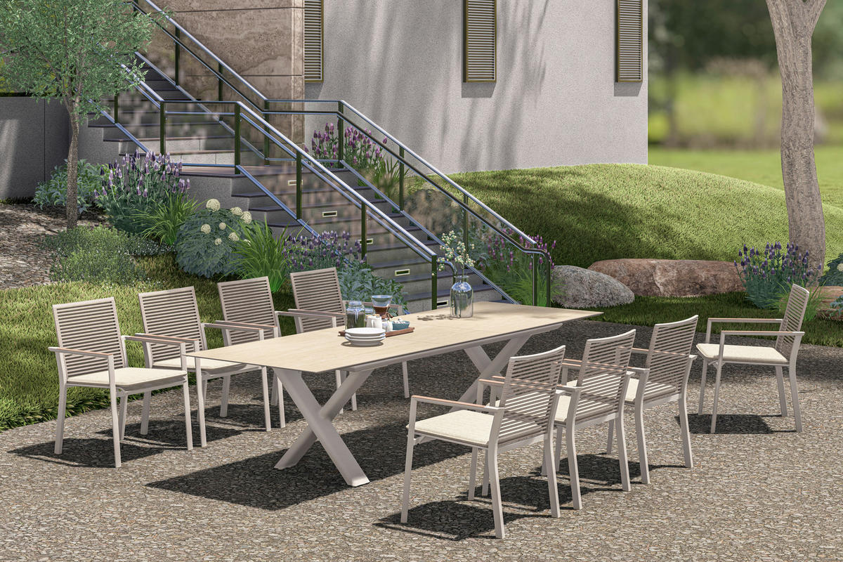 GARTENTISCH 240-300/100/74 cm Metall, Keramik rechteckig  - Sandfarben/Mokka, Basics, Keramik/Metall (240-300/100/74cm) - Zebra 