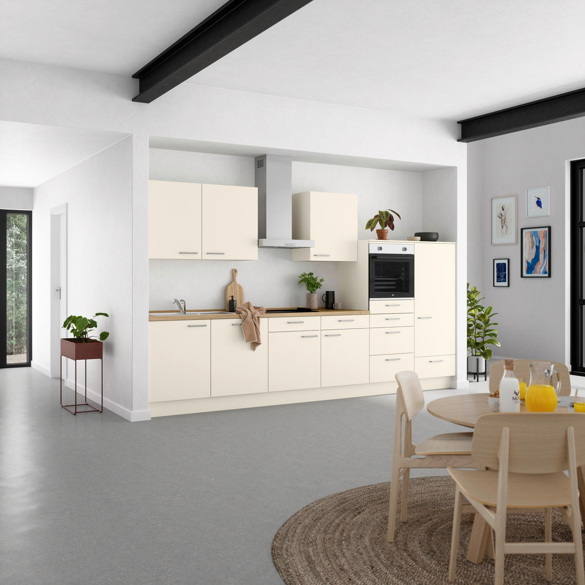 KÜCHENBLOCK 360 cm   in Eichefarben, Magnolie  - Edelstahlfarben/Eichefarben, MODERN, Holzwerkstoff/Metall (360cm) - Nobilia
