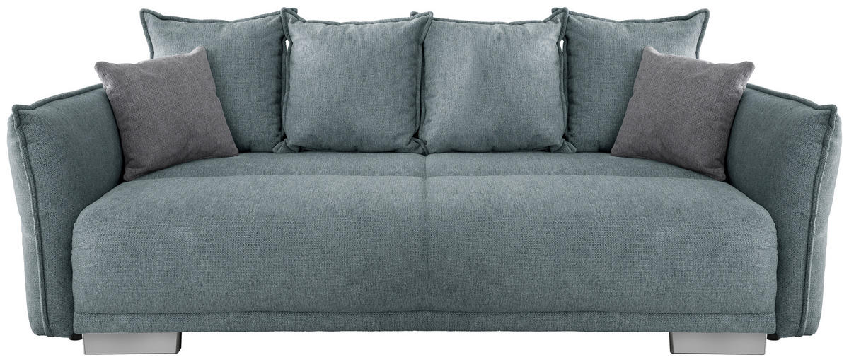 BIGSOFA in Chenille Mintgrün  - Chromfarben/Silberfarben, Modern, Kunststoff/Textil (242/71/90/131cm) - Livetastic