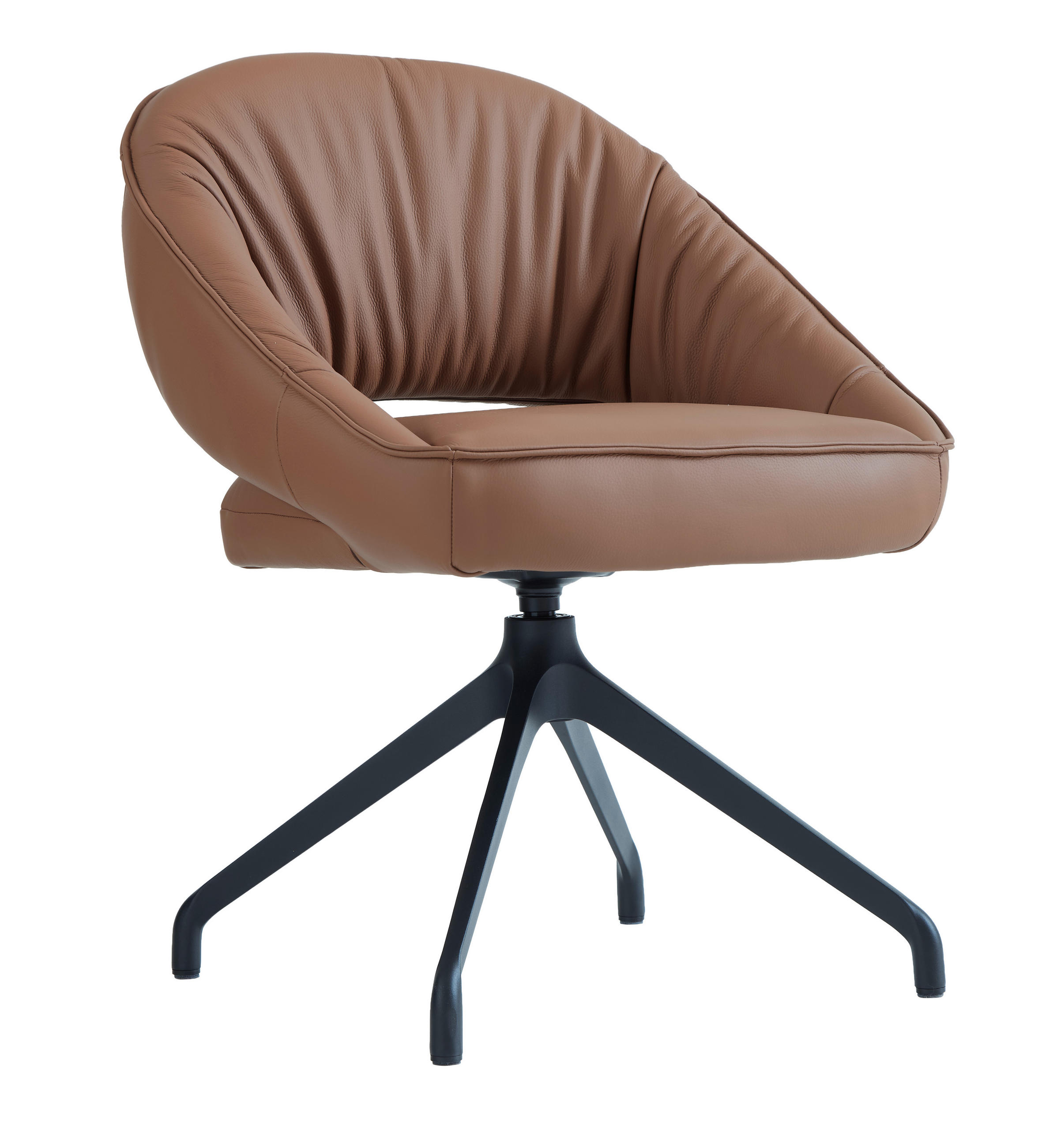 ARMLEHNSTUHL  Sitzfläche 360° drehbar, automatische Rückholfunktion  Echtleder  Schwarz, Cognac  - Cognac/Schwarz, Design, Leder/Metall (60/81/63.5cm) - Dieter Knoll