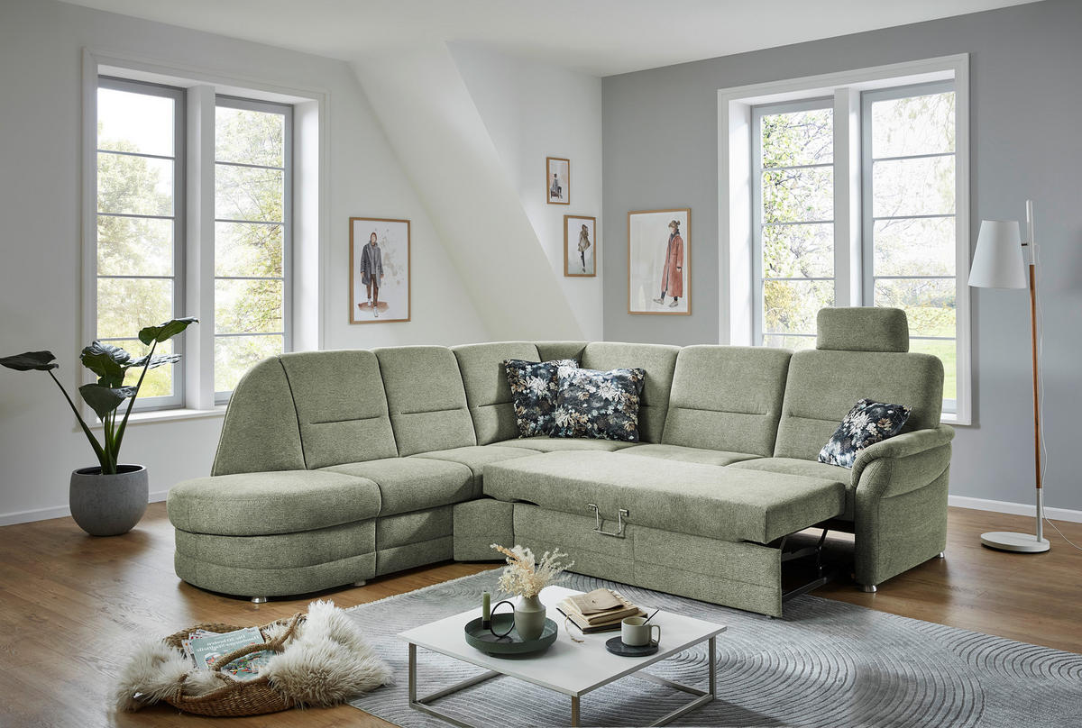 ECKSOFA Grün Flachgewebe  - Alufarben/Grün, KONVENTIONELL, Textil (273/253cm) - Beldomo Comfort