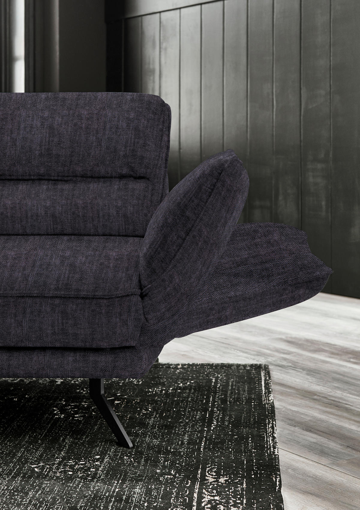 ECKSOFA in Velours Anthrazit  - Anthrazit/Schwarz, Design, Textil/Metall (153/283cm) - Valdera