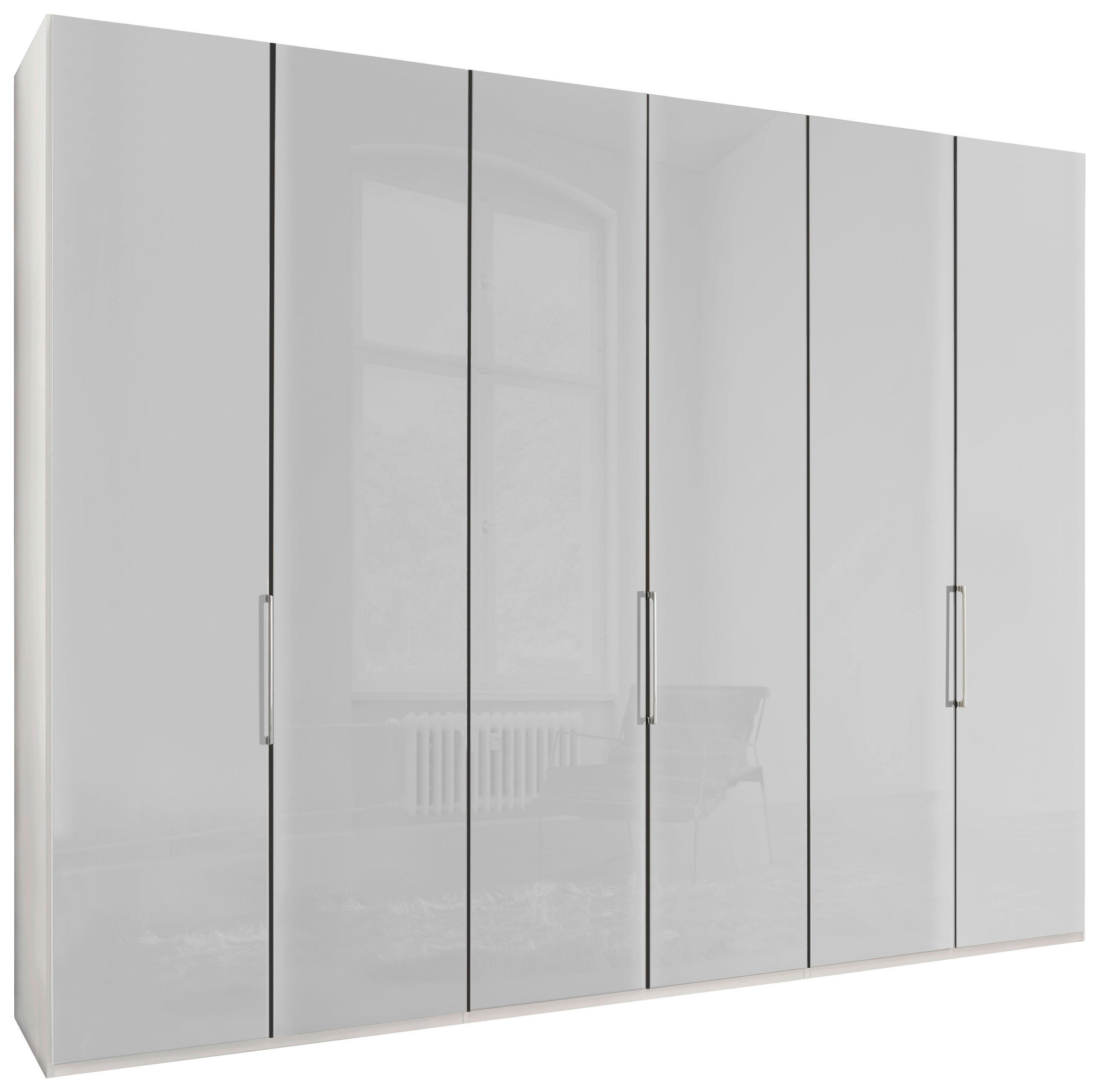 FALTTÜRENSCHRANK 300/216/58 cm 6-türig Weiß  - Chromfarben/Weiß, KONVENTIONELL, Glas/Holzwerkstoff (300/216/58cm) - Dieter Knoll