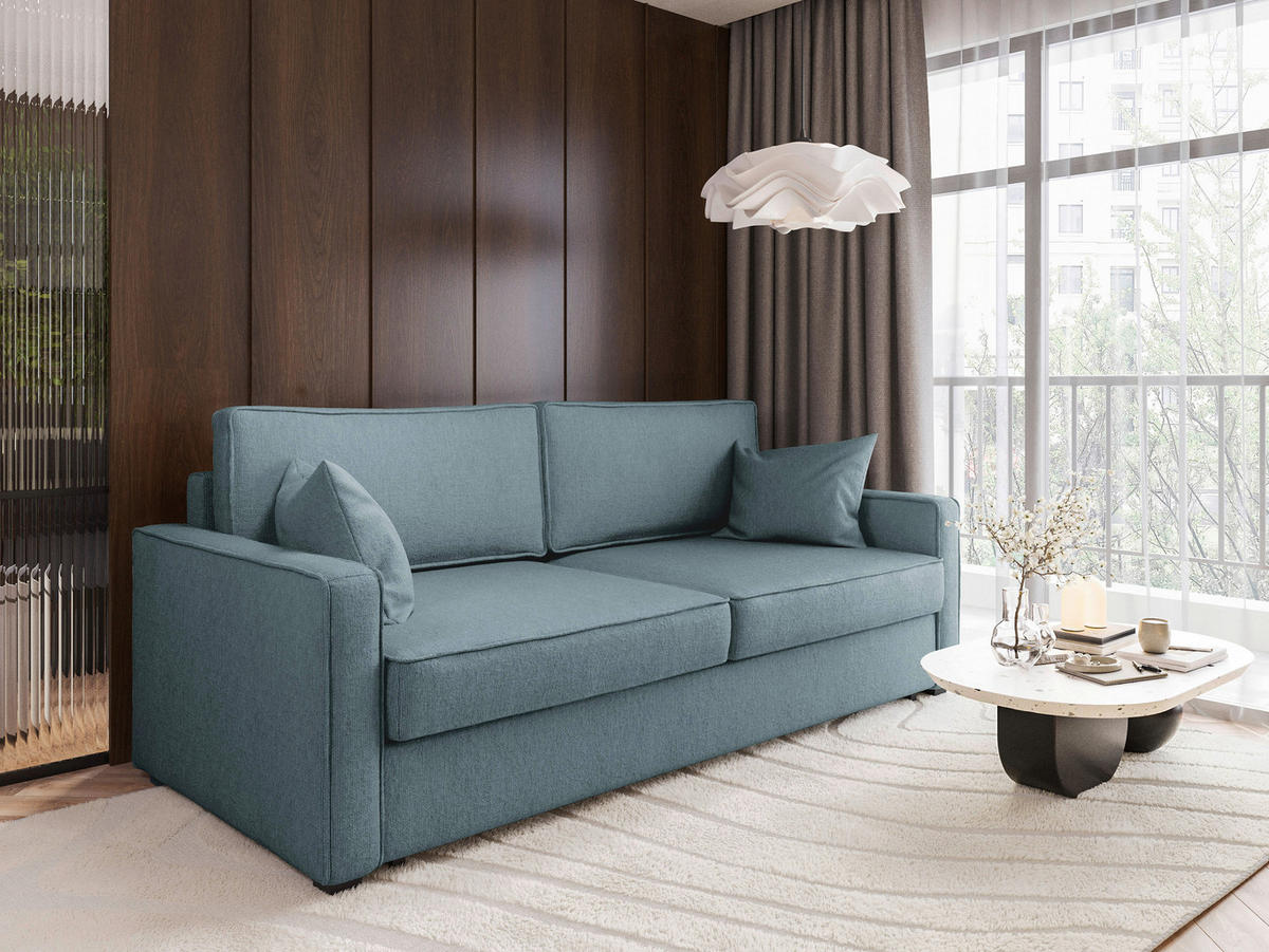 SCHLAFSOFA Jacquard Blaugrau  - Blaugrau/Schwarz, Design, Holz/Textil (242/75/110cm) - home24