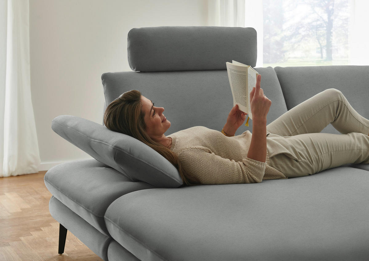 WOHNLANDSCHAFT Chenille, Flachgewebe Grau  - Schwarz/Grau, Design, Textil/Metall (180/344/208cm) - Dieter Knoll