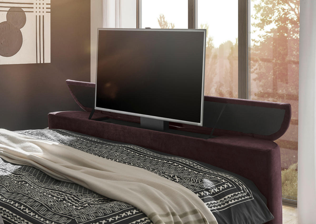 BOXSPRINGBETT 180/200 cm,  in Aubergine, gepolstertes Kopfteil, Bettkasten, Topper, H2 + H2 = mittel  - Aubergine, MODERN, Holzwerkstoff/Kunststoff (180/200cm) - MID.YOU