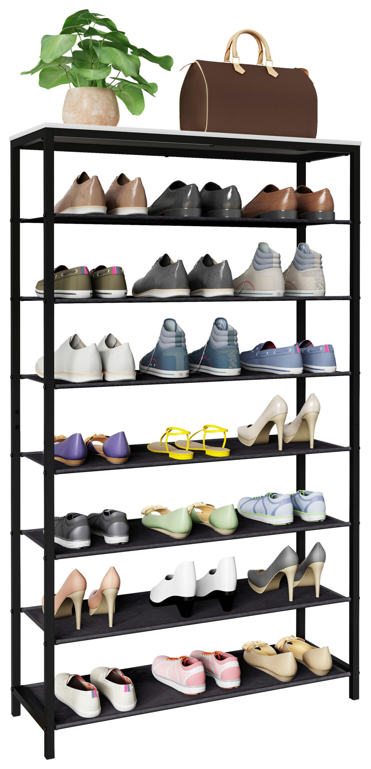 SCHUHREGAL 90/152/30 cm  - Schwarz/Weiß, Design, Holzwerkstoff/Metall (90/152/30cm) - MID.YOU