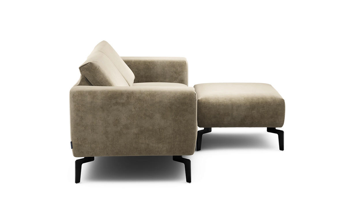 Zweisitzer inkl. Hocker Samt Naturfarben  - Schwarz/Naturfarben, Design, Textil/Metall (180/86/86-94cm) - SENSOO