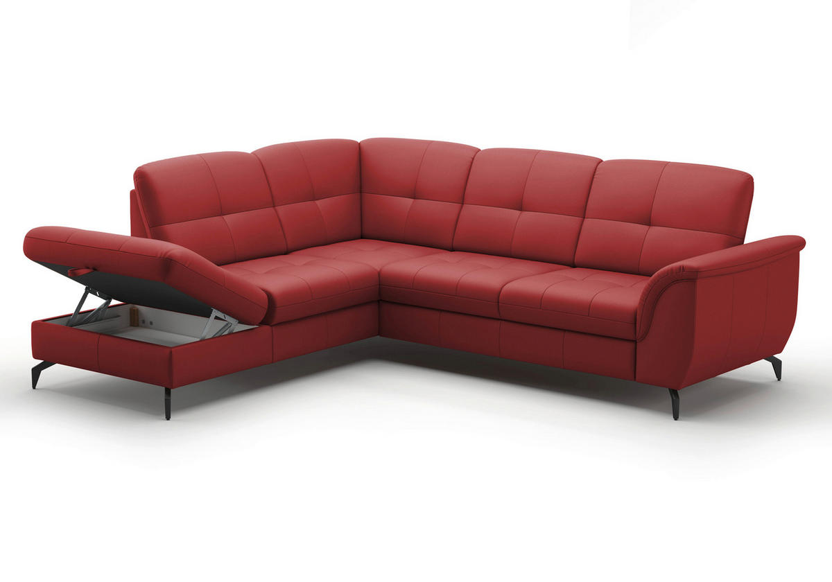 ECKSOFA in Vliesstoff Kombination Echtleder/Stoff Rot  - Rot/Schwarz, Modern, Leder/Textil (212/244cm) - Sit & More