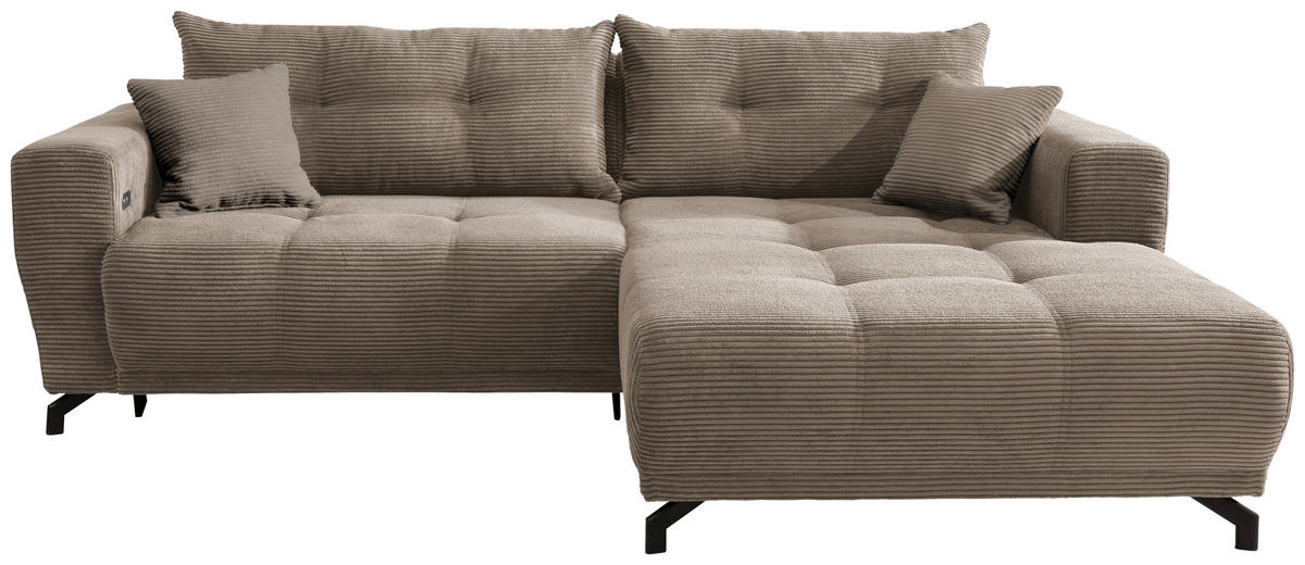 ECKSOFA in Cord Graubraun  - Graubraun/Schwarz, Modern, Holz/Textil (246/177cm) - MID.YOU