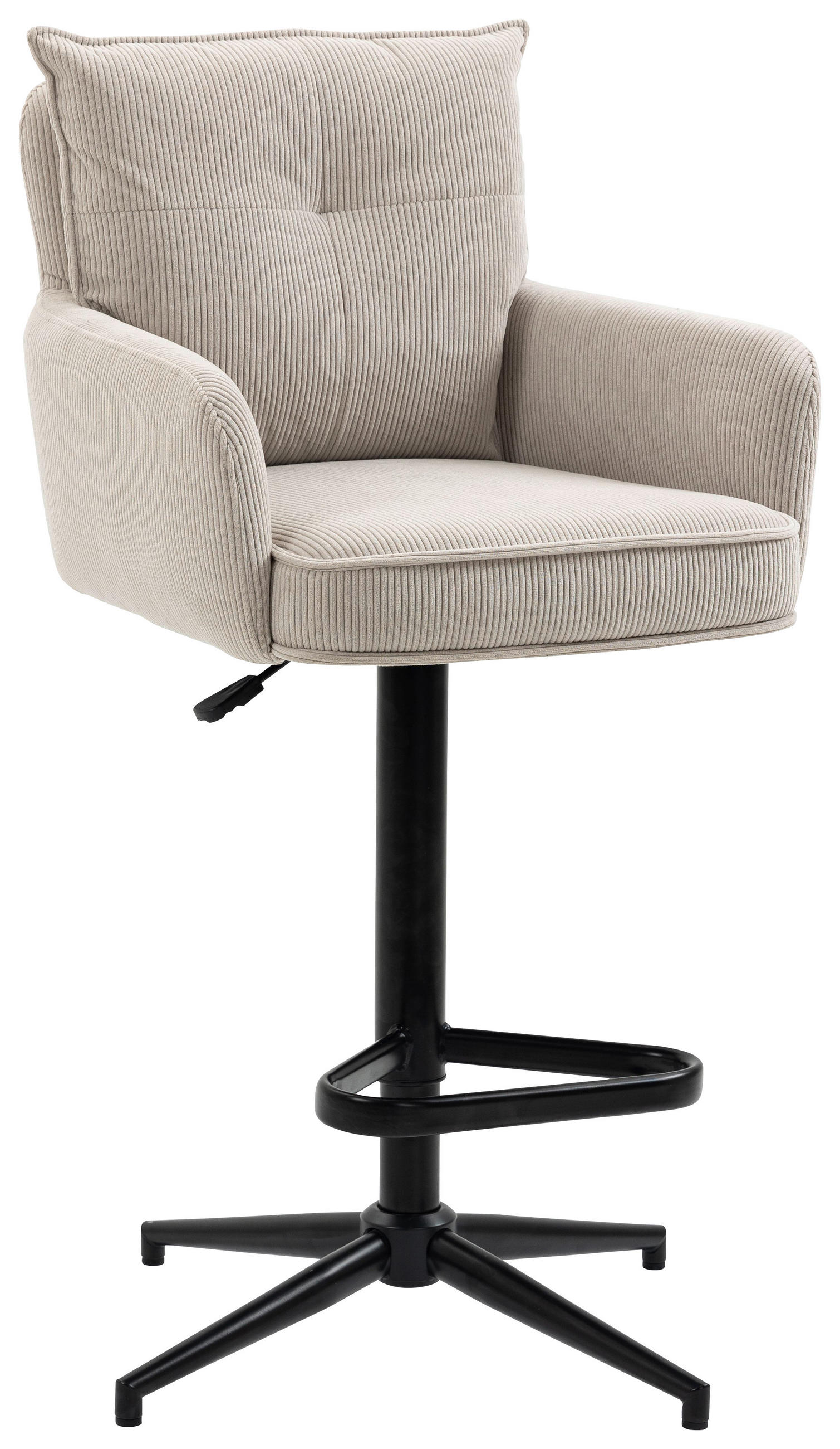 BARHOCKER Cord Beige Eisen Stoffauswahl, Sitzfläche 360° drehbar, inklusive Armlehnen  - Beige/Schwarz, Design, Textil/Metall (54/98-120/58cm) - Novel