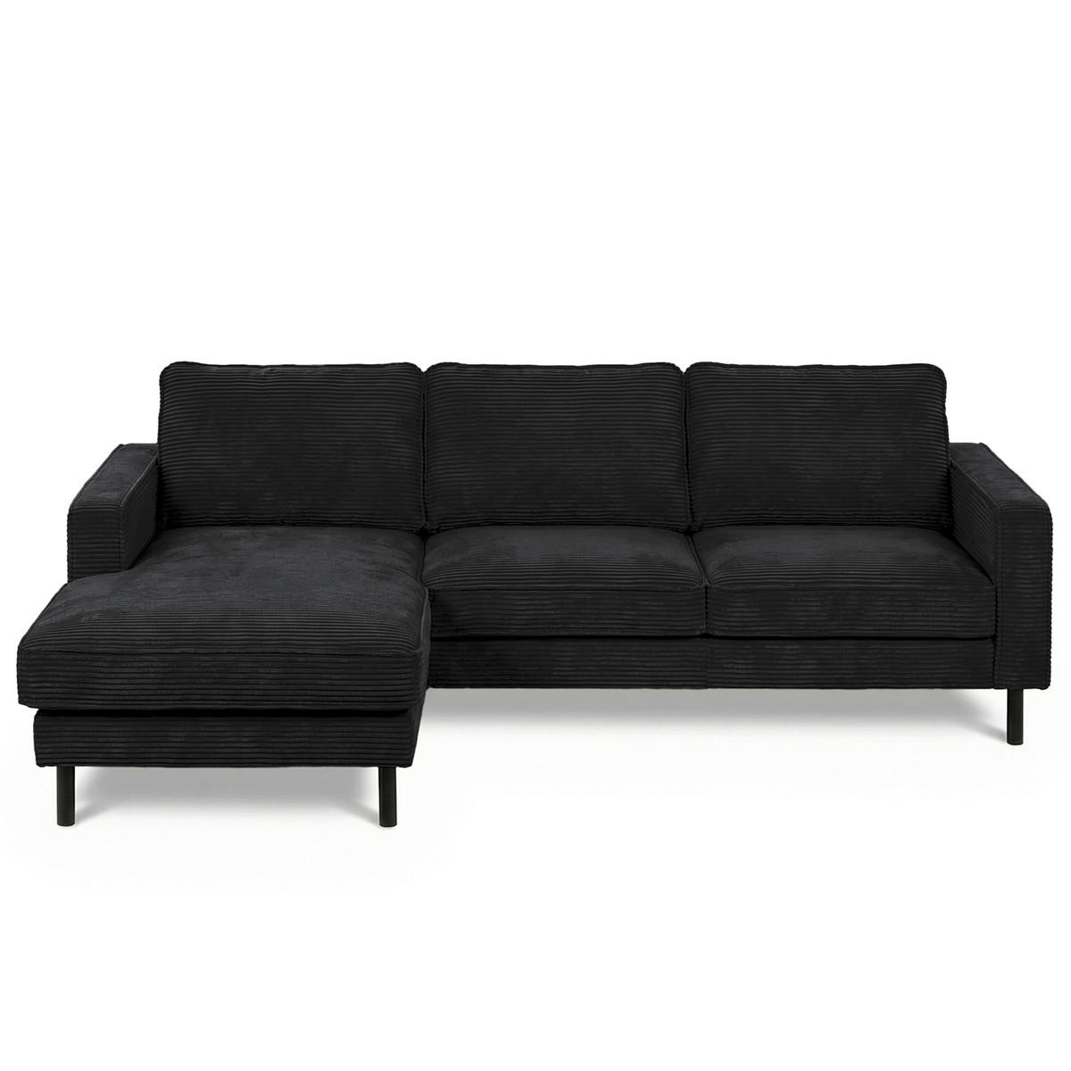 ECKSOFA  in Cord Schwarz Rücken echt  166/238 cm  - Schwarz, Design, Textil/Metall (166/238cm) - Livetastic