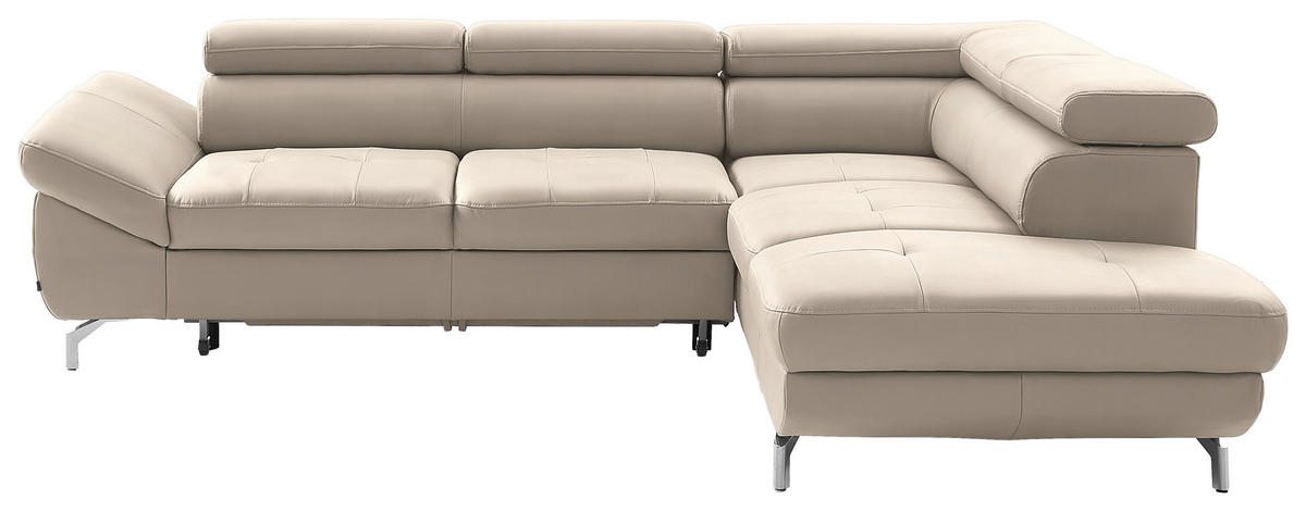 ECKSOFA  in Echtleder Creme  270/220 cm  - Silberfarben/Creme, Design, Leder/Metall (270/220cm) - Novel