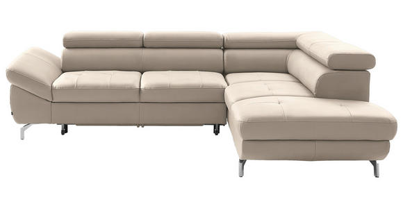 ECKSOFA  in Echtleder Creme  270/220 cm  - Silberfarben/Creme, Design, Leder/Metall (270/220cm) - Novel