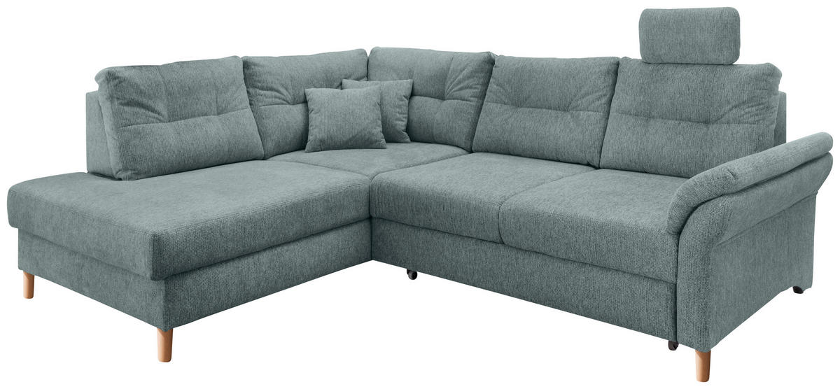 ECKSOFA Blau Chenille  - Blau/Naturfarben, MODERN, Holz/Textil (206/264cm) - Livetastic