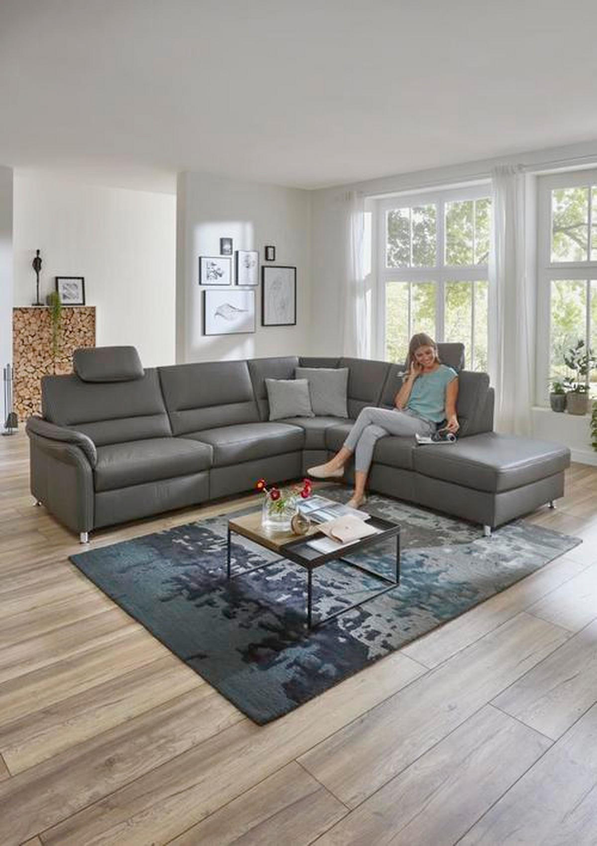 ECKSOFA in Echtleder Grau  - Beige/Hellgrau, Design, Leder/Metall (288/249cm) - Beldomo Premium