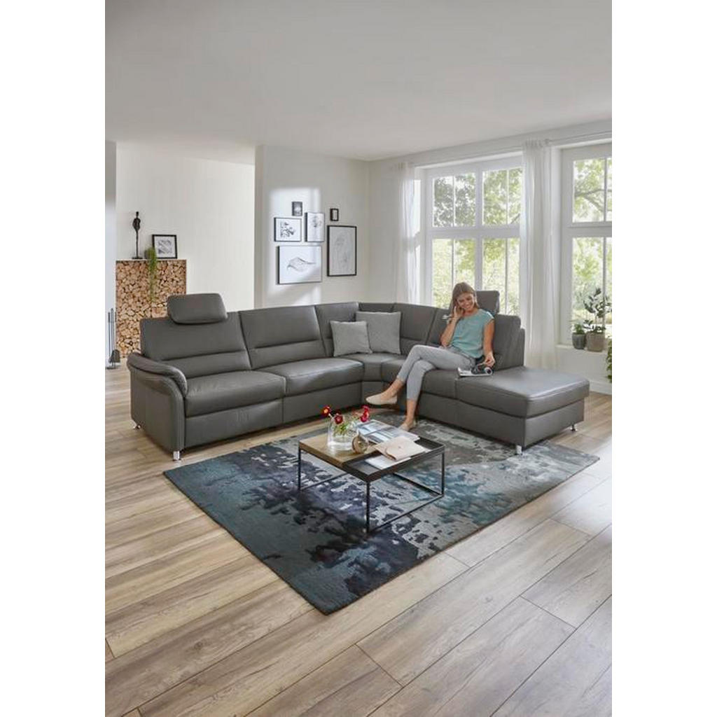 Thumbnail - Beldomo Premium Ecksofa, Grau, Leder, Echtleder, Rindleder, 5-Sitzer, Ottomane rechts, L-Form, 288x249 cm, Goldenes M, e...