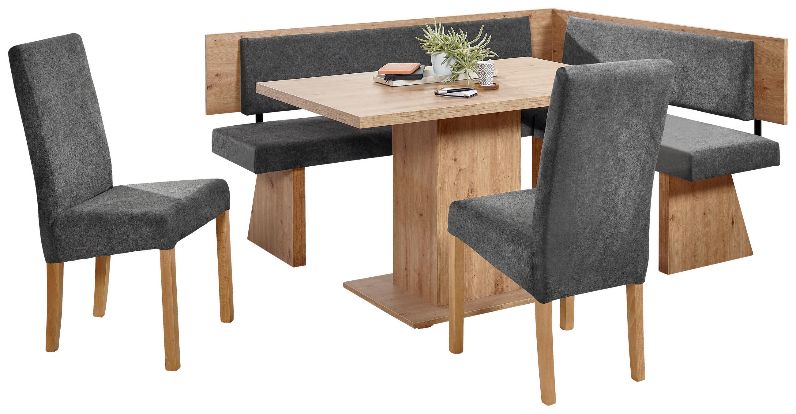 ECKBANKGRUPPE beflockt Grau, Eiche Artisan - Eiche Artisan/Grau, KONVENTIONELL, Textil (177/145cm) - Boxxx
