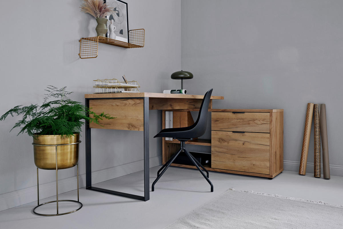 ECKSCHREIBTISCH 150/120/76 cm  in Anthrazit, Eichefarben  - Eichefarben/Anthrazit, MODERN, Holzwerkstoff/Metall (150/120/76cm) - Livetastic