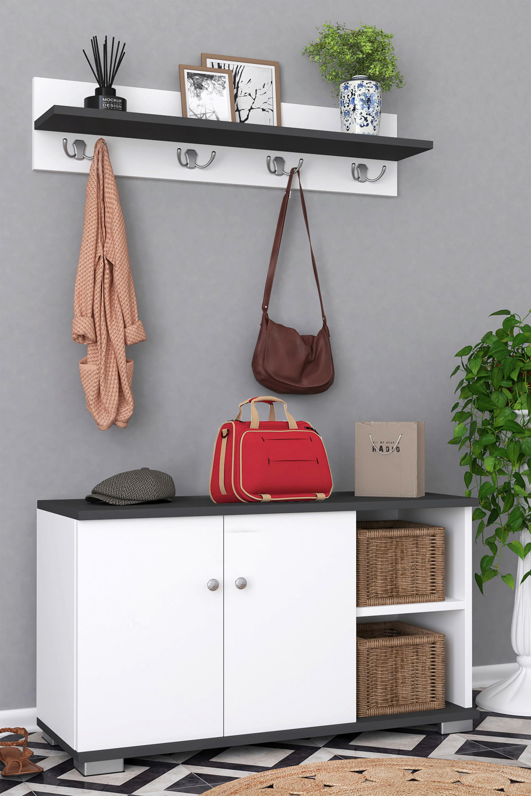 GARDEROBE 2-teilig in 90/82/33 cm - Weiss/Anthrazit, Modern, Holzwerkstoff (90/82/33cm) - MID.YOU