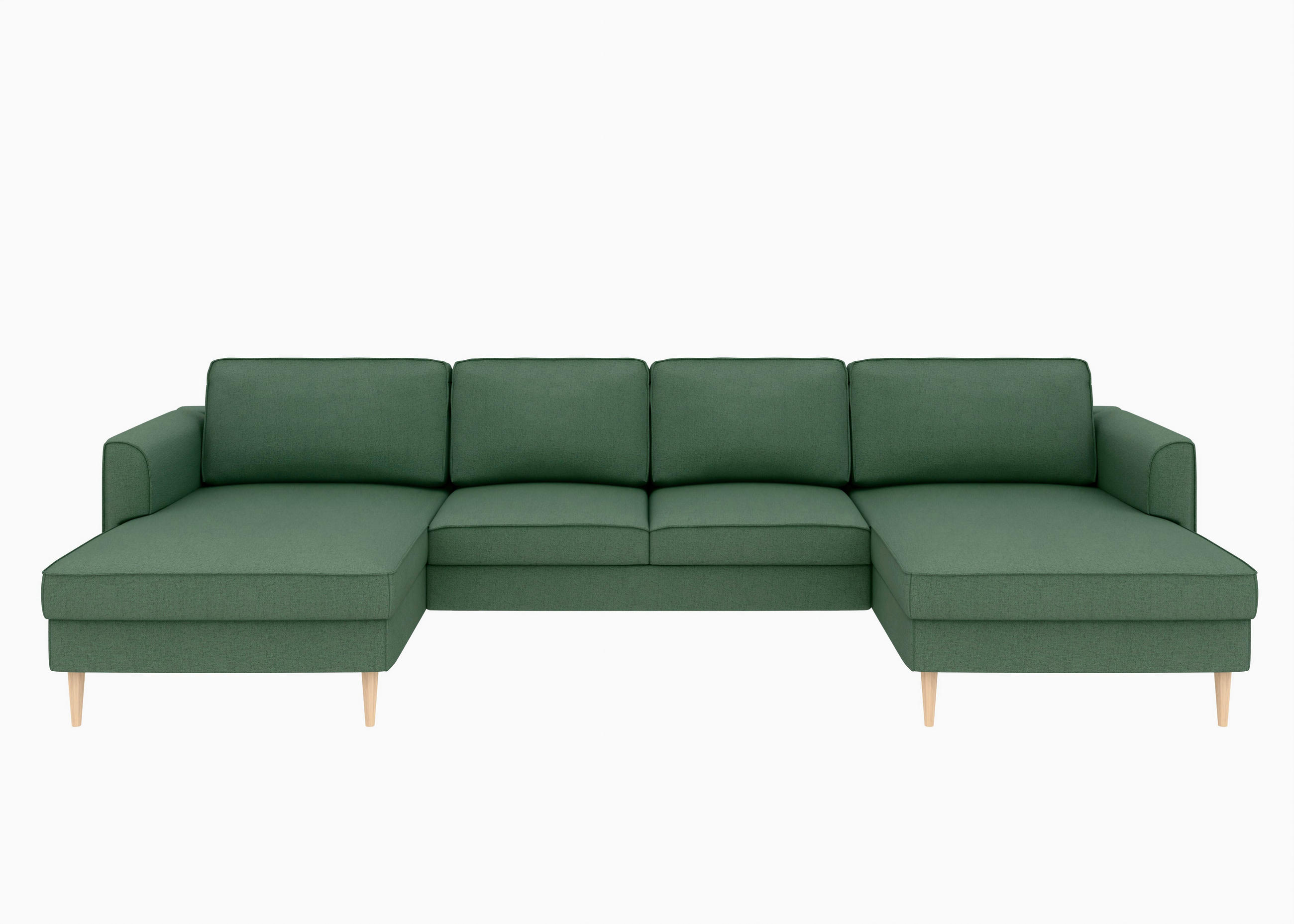 WOHNLANDSCHAFT Dunkelgrün Struktur  - Dunkelgrün/Buchefarben, MODERN, Holz/Textil (161/306/161cm) - Trendmanufaktur