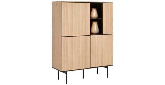 HIGHBOARD Schwarz, Eichefarben 106/141/41 cm - Eichefarben/Schwarz, Basics, Glas/Holzwerkstoff (106/141/41cm) - Hom`in
