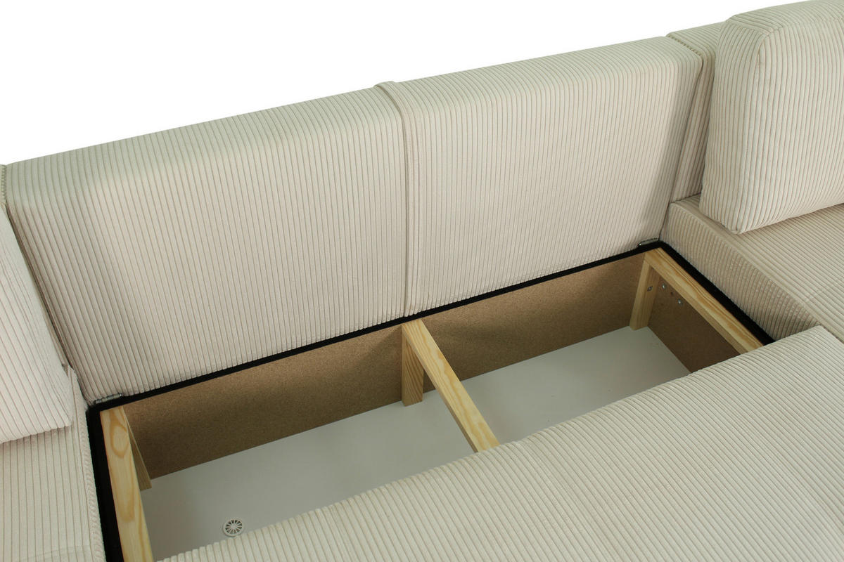 Wohnlandschaft inkl. Funktion Creme Cord  - Creme/Schwarz, KONVENTIONELL, Textil (146/317/146cm) - Xora