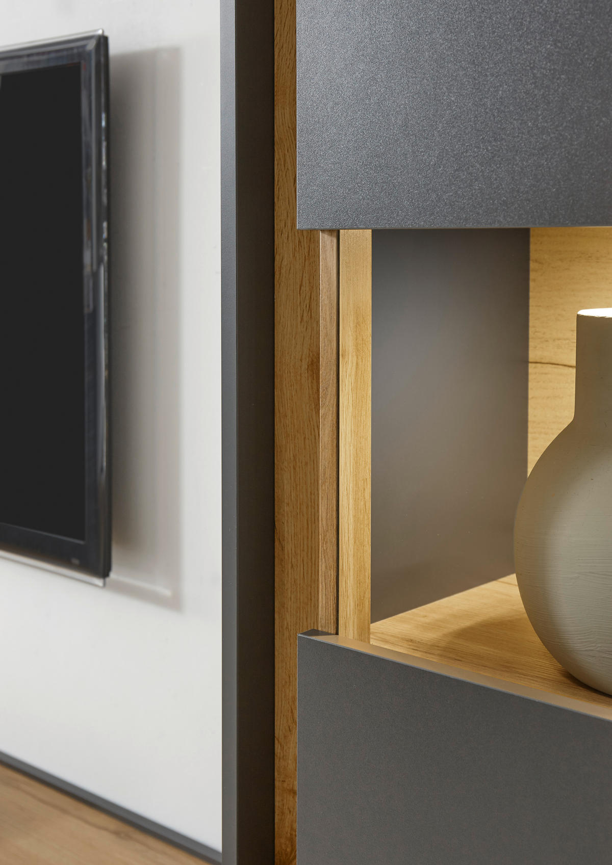 VITRINE  in Anthrazit, Eiche Wotan  - Anthrazit/Eiche Wotan, Design, Holzwerkstoff/Kunststoff (50/157/40cm) - Modante