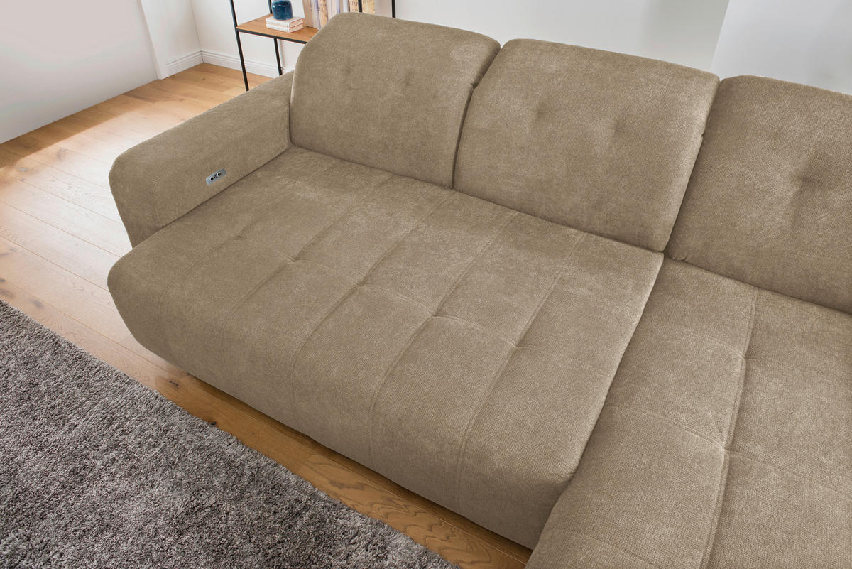 ECKSOFA in Chenille Hellbraun  - Hellbraun/Schwarz, Modern, Textil/Metall (185/292cm) - Livetastic