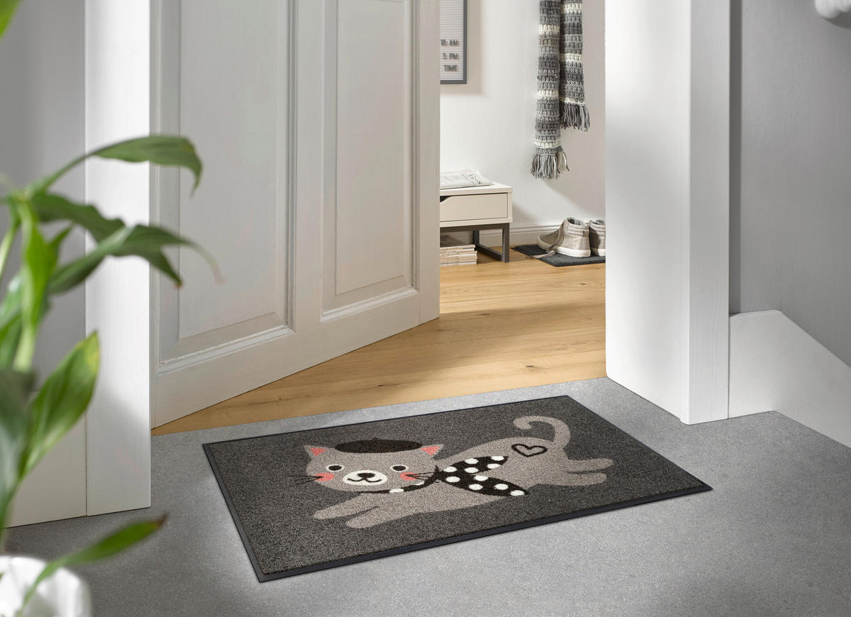 FUSSMATTE 50/75 cm Madame Minou  - Grau, Trend, Kunststoff/Textil (50/75cm) - wash+dry