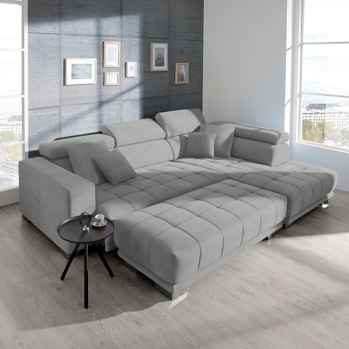ECKSOFA in Mikrofaser Hellgrau  - Chromfarben/Hellgrau, Design, Textil/Metall (301/207cm) - Xora