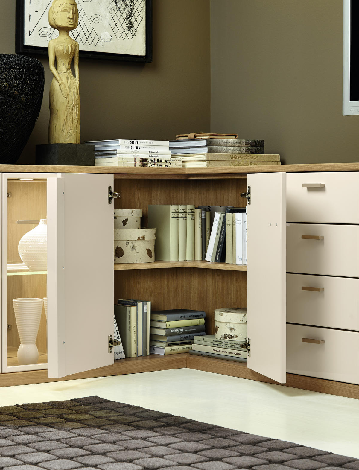 WOHNWAND  in Eichefarben, Beige   - Eichefarben/Eschefarben, KONVENTIONELL, Glas/Holz - Invivus