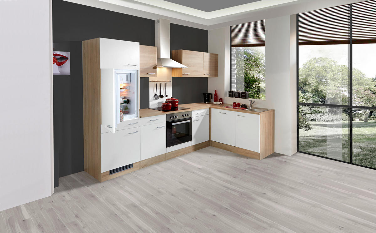 ECKKÜCHE 280/170 cm  in Weiß, Sonoma Eiche  - Alufarben/Weiß, MODERN, Holzwerkstoff/Kunststoff (280/170cm) - FlexWell