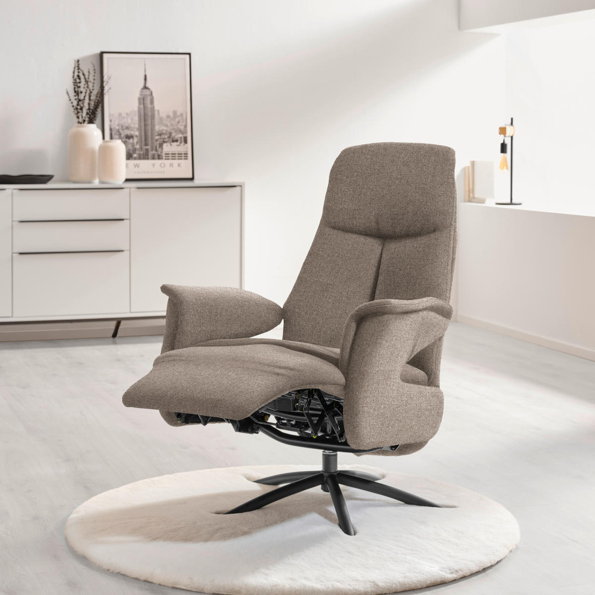 RELAXSESSEL in Textil Taupe  - Taupe/Schwarz, Design, Textil/Metall (73/108/86cm) - Welnova