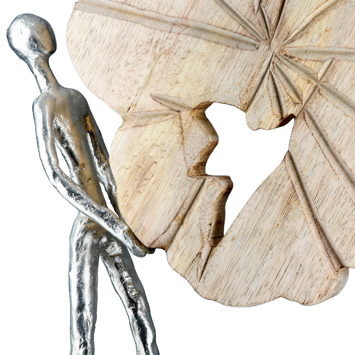 SKULPTUR - Silberfarben/Beigebraun, Basics, Holz/Metall (31/33,5/9cm)