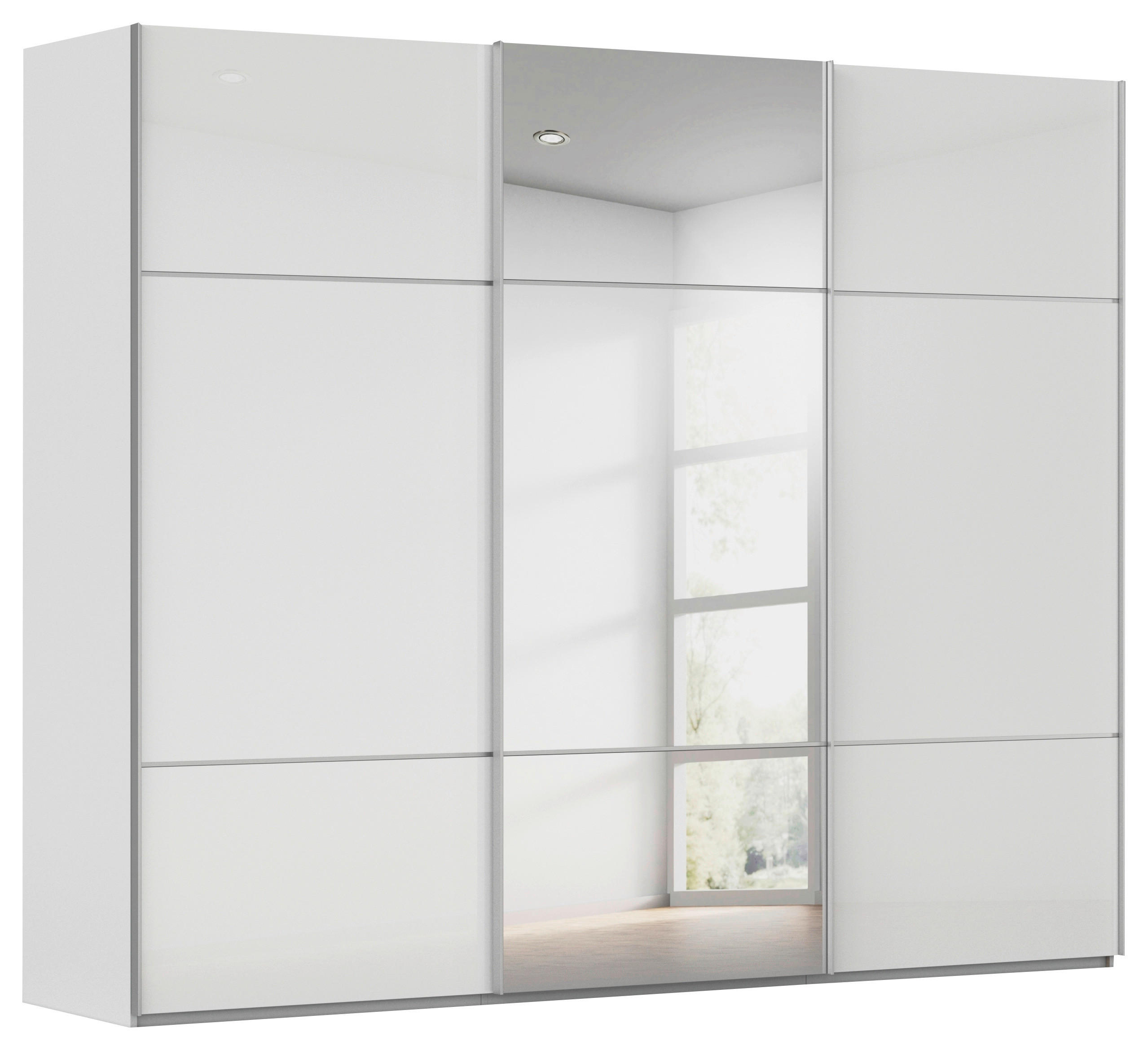 SCHWEBETÜRENSCHRANK in Grau, Weiss  - Weiss/Alufarben, Konventionell, Glas/Holzwerkstoff (301/223/68cm) - Novel