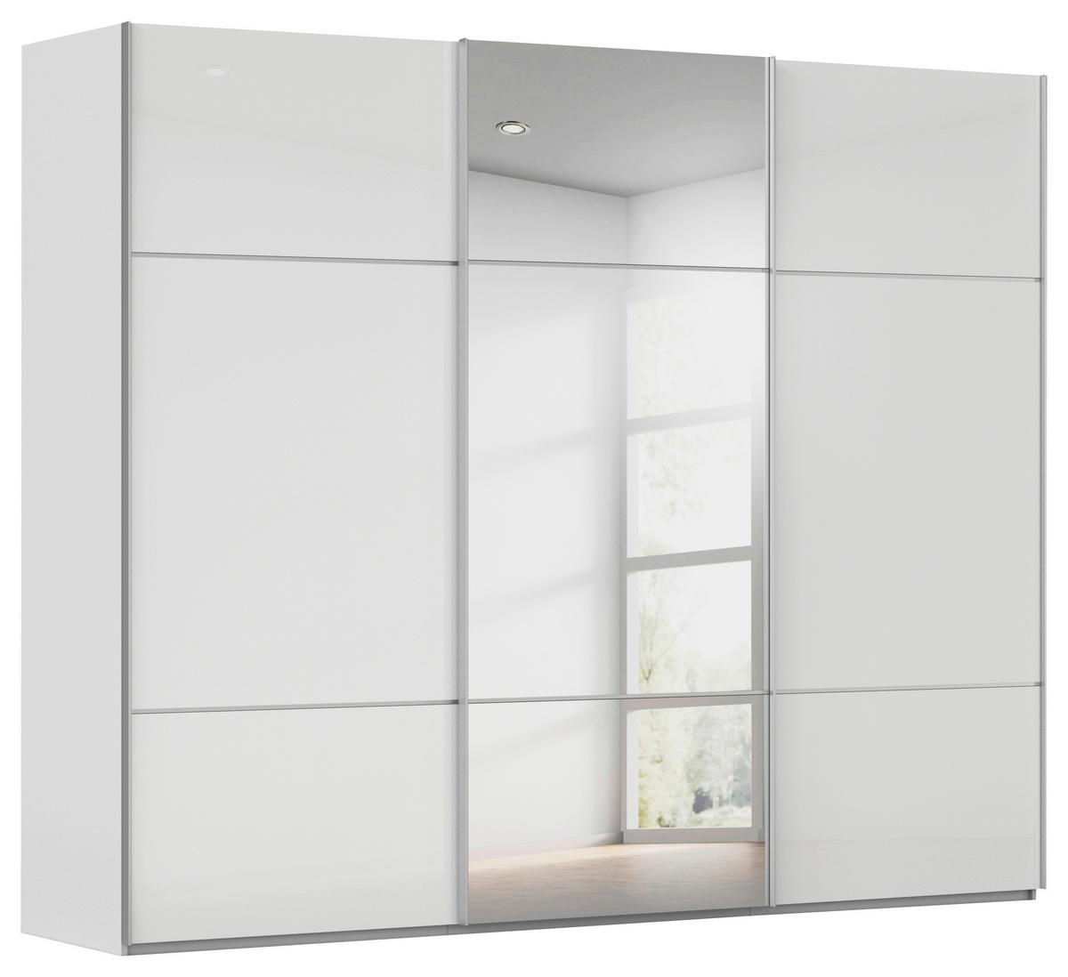 SCHWEBETÜRENSCHRANK 271/223/68 cm 3-türig Grau, Weiß  - Alufarben/Weiß, KONVENTIONELL, Glas/Holzwerkstoff (271/223/68cm) - Novel