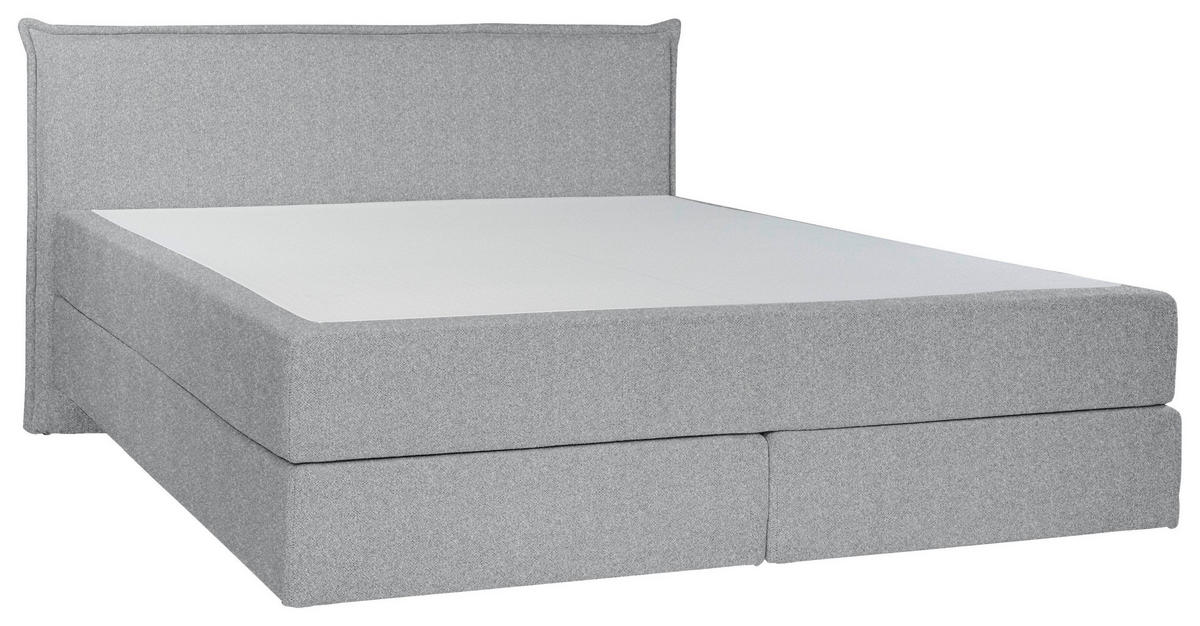 BOXSPRINGBETT 160/200 cm,  in Hellgrau, Matratze, gepolstertes Kopfteil, Topper, H3 + H3 = fest  - Hellgrau/Schwarz, Trend, Textil (160/200cm) - Chameo