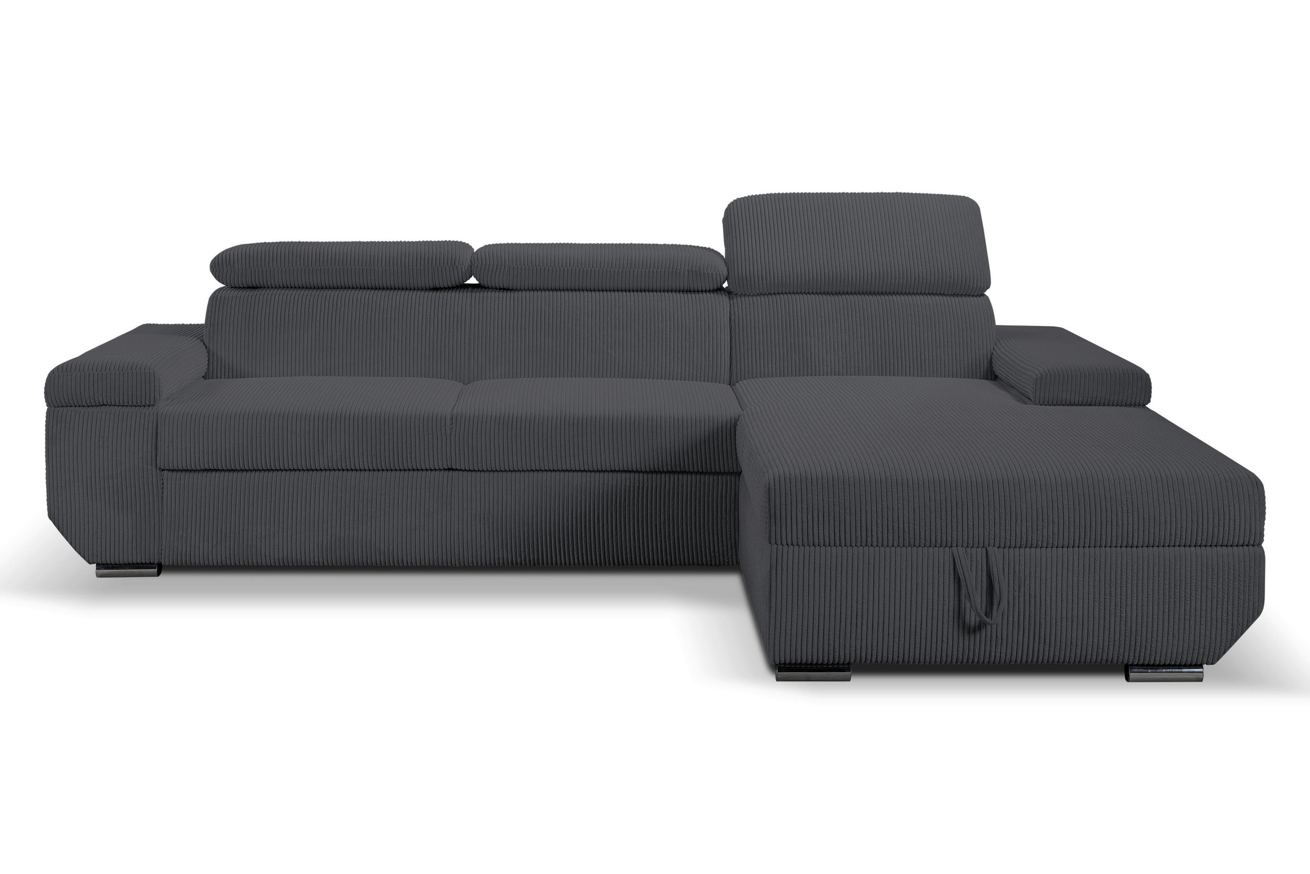 ECKSOFA LARS Anthrazit Cord  - Chromfarben/Anthrazit, Design, Kunststoff/Textil (268/189cm) - Livetastic