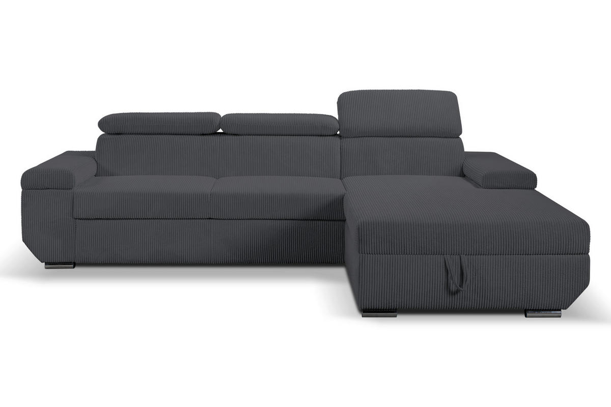 ECKSOFA LARS Anthrazit Cord  - Chromfarben/Anthrazit, Design, Kunststoff/Textil (268/189cm) - Livetastic