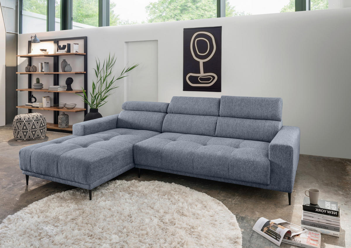 ECKSOFA Hellblau Chenille  - Schwarz/Hellblau, KONVENTIONELL, Textil/Metall (188/276cm) - Livetastic