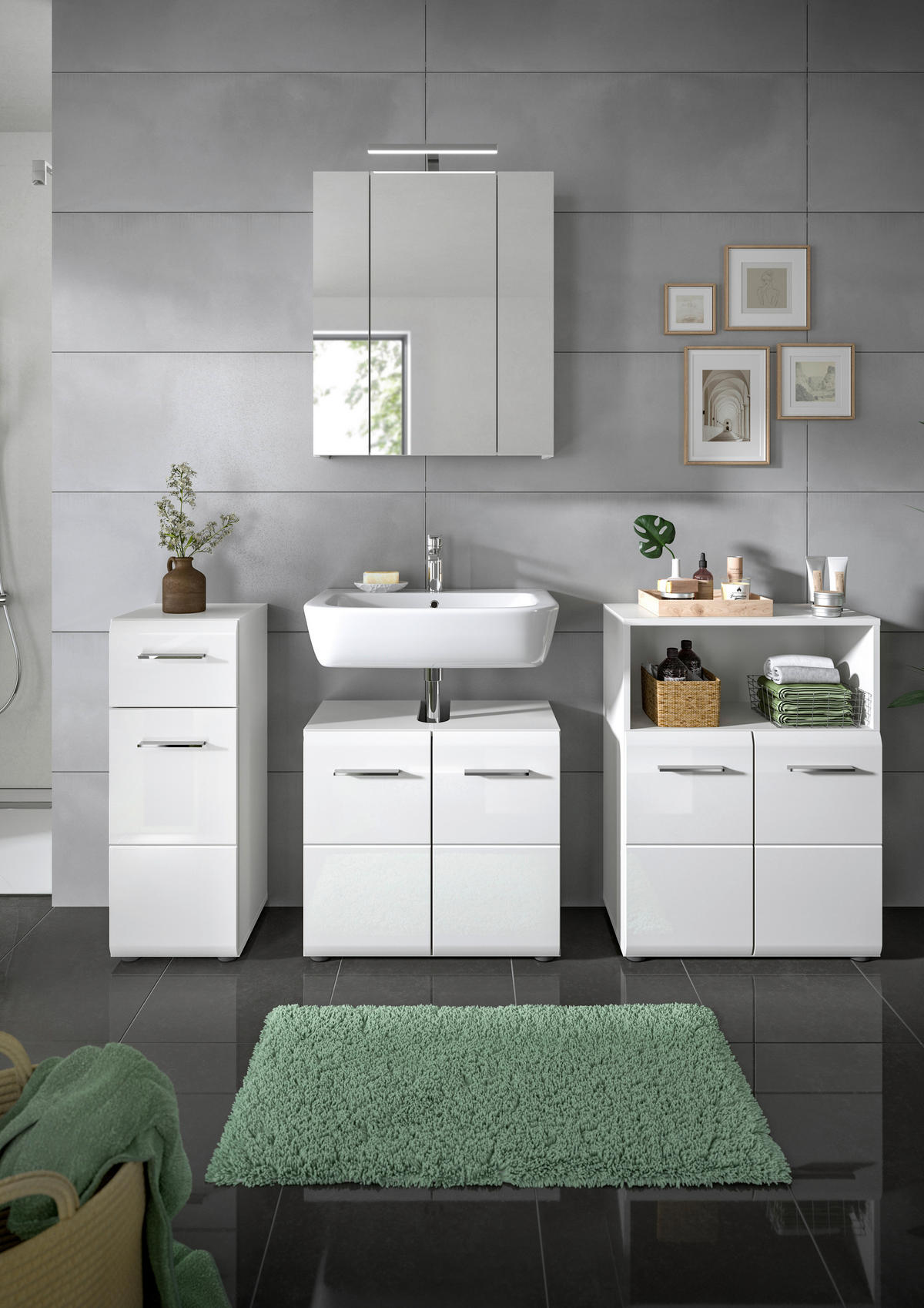 SKŘÍŇKA POD UMYVADLO, vysoce lesklá bílá, vysoce lesklá bílá, 60/54/32 cm - antracitová/vysoce lesklá bílá, Moderní, kompozitní dřevo (60/54/32cm) - MID.YOU
