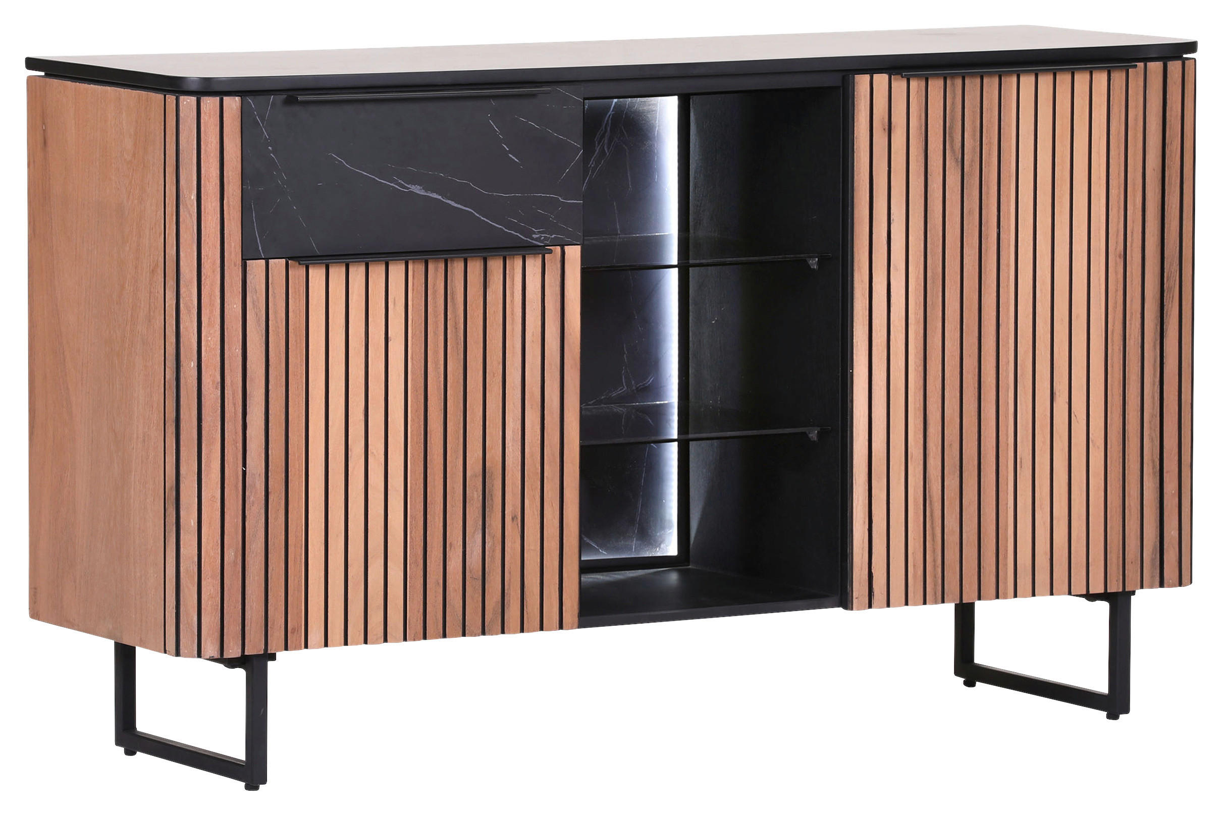 SIDEBOARD  in 135/80/42 cm  - Schwarz/Naturfarben, LIFESTYLE, Glas/Holzwerkstoff (135/80/42cm) - Landscape